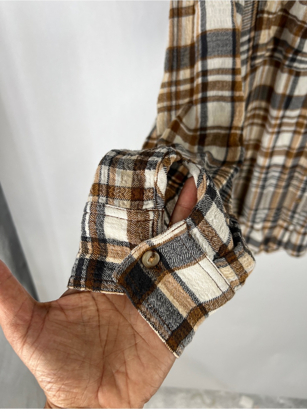 Pilcro Plaid Button-Up Shirt in Brown, Cream & Black - Picture 5 of 14